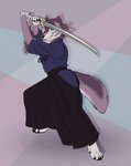 4_toes 5_fingers anthro black_nose blue_eyes breasts feet female fingers holding_melee_weapon holding_object holding_sword holding_weapon melee_weapon solo sword toes weapon inkmaven canid canine canis mammal wolf 2020 digital_media_(artwork)