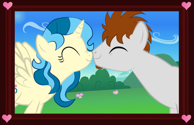 beard border cuddling duo facial_hair feathered_wings feathers female feral flower garden grass grin happy heart_symbol hill horn kissing love male male/female nature nose_to_nose outside plant romantic romantic_couple rubbing sky smile wind wings mirry92 hasbro my_little_pony mythology nick_o_tine_(oc) tina_fountain_heart equid equine mammal mythological_creature mythological_equine winged_unicorn hi_res