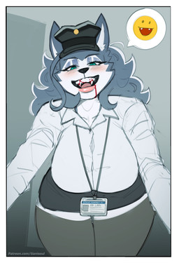 anthro big_breasts black_bottomwear black_clothing black_skirt blood blood_in_mouth blue_eyes blush bodily_fluids bottomwear breasts clothed clothed_anthro clothed_female clothing fangs female fluffy fluffy_tail fur grey_body grey_fur grey_hair hair legwear lips looking_at_viewer multicolored_body multicolored_fur narrowed_eyes shirt skirt solo tail teeth thick_bottom_lip thick_thighs thigh_highs topwear two_tone_body two_tone_fur wearing_hat white_body white_clothing white_fur white_shirt white_topwear tianiseul ma_ling_(tianiseul) canid canine canis domestic_dog husky mammal nordic_sled_dog spitz vampire 2026 hi_res