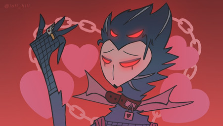 anthro beak chain clothing feathers femboy fishnet_clothing lock male shirt solo tank_top topwear lofihill hellaverse helluva_boss stolas_(helluva_boss) avian bird demon owl owl_demon