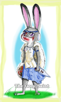 anthro cape clothing dagger female fur melee_weapon purple_eyes simple_background solo weapon the_gory_saint disney ghibli princess_mononoke zootopia judy_hopps san_(princess_mononoke) lagomorph leporid mammal rabbit 2018 crossover hi_res