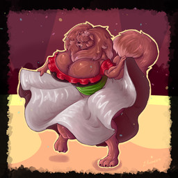 anthro big_breasts breasts brown_body brown_fur clothing covered_eyes dancing dress female fluffy fluffy_tail fur lights mexican_dress multicolored_body multicolored_clothing multicolored_dress multicolored_fur open_mouth raised_tail solo tail thick_thighs two_tone_body two_tone_fur sr.koonklett juno_(charliecorvinus) canid canine canis domestic_dog livestock_guardian_dog mammal molosser mountain_dog pastoral_dog tibetan_mountain_dog 1:1 absurd_res hi_res