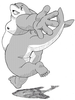 anthro big_butt butt looking_at_viewer looking_back looking_back_at_viewer male nipples nude simple_background smile solo walking white_background butti_myroom tamacolle noto_(tamacolle) aquatic cetacean dolphin mammal toothed_whale absurd_res hi_res