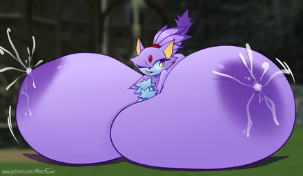 accessory anthro areola big_areola big_breasts black_mouth black_nose blurred_background bodily_fluids breast_expansion breast_squish breasts expansion eyelashes female forehead_gem gem hair hair_accessory hairband hand_on_breast hand_on_own_breast huge_areola huge_breasts hyper hyper_areola hyper_breasts lactating lying lying_on_breasts lying_on_self milk motion_lines nipples nude nude_anthro nude_female on_front one_eye_closed open_mouth open_smile outside pink_tongue purple_areola purple_body purple_ears purple_hair purple_nipples purple_tail red_gem red_hairband smile snaggle_tooth solo squish tail tan_inner_ear text three-quarter_view tongue wink yellow_eyes hyperflannel sega sonic_the_hedgehog_(series) blaze_the_cat domestic_cat felid feline felis mammal 2026 absurd_res artist_name colored digital_media_(artwork) hi_res shaded url