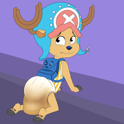 anthro big_diaper clothed clothing diaper feces horn huge_diaper kneeling male rear_view soiled_diaper soiling solo unclean_diaper used_diaper wearing_diaper baltnwolf one_piece tony_tony_chopper deer mammal new_world_deer reindeer 1:1 digital_media_(artwork) hi_res
