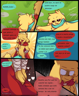anthro clothing dialogue duo erection erection_under_clothing grass heart_symbol in_heat male male/male outside plant rope text yakav mike.exe mikecrack canid canine canis domestic_dog hybrid mammal comic hi_res spanish_text translated watermark