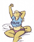 anthro breasts clothed clothing eyes_closed female fur midriff navel overweight overweight_anthro overweight_female panties skimpy slightly_chubby solo tail thick_tail thick_thighs underwear wide_hips ritts frank_westerveldt kangaroo macropod mammal marsupial