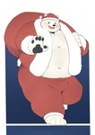 anthro belly big_belly black_nose blush bottomwear christmas_clothing christmas_headwear clothing costume hat headgear headwear holidays humanoid_hands kemono male moobs navel overweight overweight_male pants santa_costume santa_hat simple_background solo haoming christmas santa_claus bear mammal polar_bear ursine 2023 hi_res