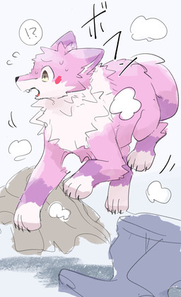 4_toes after_transformation ambiguous_gender bodily_fluids bottomwear brown_clothing brown_shirt brown_topwear clothing clothing_loss confusion fangs feet feral forced fur fur_tuft grey_bottomwear grey_clothing grey_pants human_to_feral interrobang multicolored_body multicolored_fur open_mouth pants pink_body pink_fur quadruped shirt simple_background smoke solo species_transformation sweat sweatdrop teeth toes topwear transformation tuft white_background white_body white_fur juutton canid canine canis domestic_dog mammal absurd_res hi_res