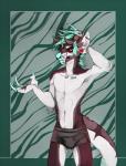 anthro athletic_wear bottomwear bulge clothing fur gym_bottomwear gym_shorts hair horn looking_at_viewer male navel shorts solo teaksamin canid canine mammal digital_media_(artwork) shaded