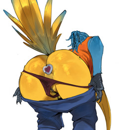 anthro anus bent_over big_butt blue_body blue_feathers blue_hair bodily_fluids bottomwear butt buttplug clothing denim denim_bottomwear denim_clothing feathers female genital_fluids hair heart_buttplug jeans panties pants plug_(sex_toy) scuted_hands scutes sex_toy solo tail tail_feathers underwear undressing vaginal_fluids wet wet_clothing wet_panties wet_underwear yellow_body yellow_feathers sungerart avian bird macaw neotropical_parrot parrot true_parrot hi_res
