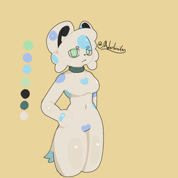 anthro blue_body blue_fur choker featureless_crotch female fur green_eyes jewelry multicolored_body multicolored_fur necklace nude purple_body purple_fur solo tan_body tan_fur adorbinite adorbs_(adorbinite) fan_character hybrid 1:1 absurd_res hi_res model_sheet