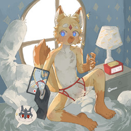 4_toes 5_fingers alarm_clock anthro arm_tuft bed blue_eyes blush blush_lines bodily_fluids body_pillow briefs bulge chest_tuft claws clock clothing cum cum_in_clothing cum_on_clothing cum_on_hand cum_string cum_through_clothing diamond_(marking) dipstick_ears dipstick_tail disembodied_hand drawer duo ear_markings ejaculation electronics emanata erection eyebrows facial_markings facial_tuft feet finger_claws fingers fluffy fluffy_tail fur furniture genital_fluids gloves_(marking) grey_body grey_fur head_markings inner_ear_fluff kemono lamp leg_markings male markings multicolored_ears navel open_mouth orange_body orange_fur orange_markings phone pillow recording red_eyes red_markings shoulder_tuft sitting socks_(marking) speech_bubble tail tail_markings toe_claws toes tuft underwear wet wet_clothing white_body white_clothing white_eyebrows white_fur white_inner_ear white_inner_ear_fluff white_underwear window yellow_body yellow_fur young young_anthro young_male regcron deathwish_(deathwish4k) felid feline lagomorph leporid mammal rabbit 1:1 2025 hi_res