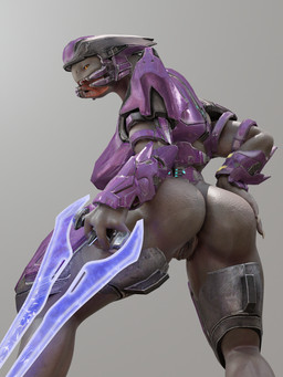 anthro armor breasts butt energy_sword energy_weapon female genitals grey_background hand_on_hip holding_melee_weapon holding_object holding_sword holding_weapon looking_at_viewer melee_weapon nude open_mouth simple_background solo standing sword vulva weapon plaisehulder chocoscorner_(modeler) halo_(series) microsoft xbox_game_studios alien sangheili 3:4 3d_(artwork) absurd_res digital_media_(artwork) hi_res