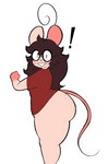 anthro bottomless bottomless_female butt clothed clothing exclamation_point eyewear female freckles glasses shirt solo topwear digitalpelican tina_(digitalpelican) mammal mouse murid murine rodent 2022 hi_res