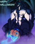 abs anthro balls bodily_fluids cum cum_in_pumpkin erection fog food forest forest_background fruit fur genital_fluids genitals glowing glowing_cum glowing_eyes holiday_message holidays improvised_sex_toy jack-o'-lantern looking_at_viewer male male_penetrating muscular muscular_anthro muscular_male nature nature_background nipples nude pecs penetrating_pumpkin penetration penile penis plant pumpkin pumpkin_masturbation scar sex smile solo tail text tree unusual_bodily_fluids unusual_cum unusual_genital_fluids redgreenfluffball halloween mythology zach_snowfox canid canine canis mammal mythological_canine mythological_creature werecanid werecanine werecreature werewolf wolf 4:5 absurd_res digital_media_(artwork) english_text hi_res