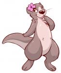 accessory anthro brown_body brown_fur female feral flower flower_in_hair fur hair hair_accessory looking_at_viewer nude plant semi-anthro simple_background solo white_background onigrift mammal mustelid otter 2015