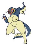 1-upclock 2021 3_fingers 3_toes anthro anthrofied big_breasts black_eyes blue_body blue_scales breasts eelektross feet female fin fingers front_view generation_5_pokemon genitals hand_behind_head hi_res huge_breasts lips looking_at_viewer marine nintendo nipples nude on_one_leg open_mouth pokemon pokemon_(species) pokemorph pussy raised_leg red_sclera scales simple_background solo standing tail tail_fin tan_body tan_nipples tan_scales thick_lips toes white_background yellow_body yellow_scales