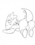 anthro anus backsack balls biped butt genitals looking_at_viewer lying male mascot on_front raised_tail simple_background solo spiked_tail spikes spikes_(anatomy) tail white_background unknown_artist kde konqi scalie hi_res monochrome