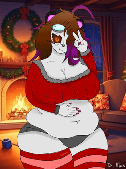 anthro big_breasts breasts clothing dr_machi female festive holidays huge_breasts hyper legwear overweight solo thigh_highs christmas machi bear giant_panda humanoid mammal hi_res