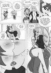 accessory age_difference anthro anthro_on_anthro anthrofied apple_bloom_(mlp) barefoot big_breasts blush bodily_fluids bottomwear bow_(feature) bow_accessory bow_ribbon breasts butt butt_grab centered_hair_bow chibi cleavage close-up clothed clothing comic dialogue earth_pony english_text equid equine feathered_wings feathers feet female female/female fluttershy_(mlp) french_kissing friendship_is_magic hair_accessory hair_bow hair_ribbon halter_top hand_on_butt hasbro hi_res horse jacket kissing mammal monochrome my_little_pony mythological_creature mythological_equine mythology older_female overalls pants pegasus pia-sama pony raised_leg ribbons saliva saliva_string shirt text tongue tongue_out topwear wings younger_female