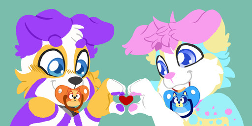ambiguous/ambiguous ambiguous_gender anthro anthro_on_anthro baby_on_baby duo neonate pacifier young young_ambiguous young_anthro young_on_young wuta-tumaki canid canine canis domestic_dog mammal wolf 2:1 absurd_res hi_res tagme