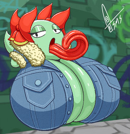bedroom_eyes big_breasts black_eyes bow_ribbon breasts cleavage clothed clothing female floating_head_creature green_body huge_breasts huge_tongue hyper hyper_breasts jacket long_tongue looking_at_viewer narrowed_eyes not_furry open_mouth seductive solo tongue tongue_out topwear flo supermoonshroom mario_bros nintendo paper_mario lady_bow boo_(mario) ghost spirit hi_res