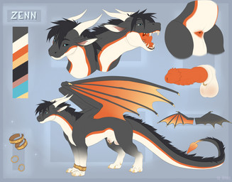 animal_genitalia anus balls black_body black_fur black_mane blue_eyes claws erection feral fur genitals grey_body grey_scales horn male mane orange_anus orange_knot orange_penis orange_tongue penis scales sheath solo teeth tongue tongue_out white_claws white_horn by_dream mythology dragon mythological_creature mythological_scalie scalie hi_res model_sheet