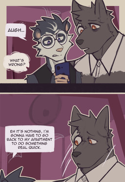 2_panel_comic anthro black_clothing cellphone clothing dialogue duo electronics fur holding_object holding_phone male muscular muscular_anthro muscular_male phone smartphone speech_bubble text topwear king_slabu adrian_(king_slabu) nolan_(king_slabu) american_opossum canid canine canis domestic_dog mammal marsupial virginia_opossum absurd_res comic digital_media_(artwork) english_text hi_res