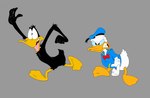 angry anthro beak black_body black_feathers bottomless clothed clothing duo feathers hat headgear headwear male open_mouth simple_background white_body yellow_beak scottforester17 disney looney_tunes warner_brothers daffy_duck donald_duck anatid anseriform avian bird duck crossover hi_res