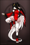 anthro asian_clothing astrological_symbol belt chinese_clothing chinese_dress claws clothed clothing cosplay dress east_asian_clothing female fur inner_ear_fluff martial_arts red_claws solo symbol tail taurus_(symbol) tuft western_zodiac_symbol dagger_leonelli arc_system_works guilty_gear dagger_leonelli_(character) jam_kuradoberi canid canine canis domestic_dog mammal papillon toy_dog