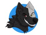 anthro black_body black_fur fur heterochromia male smile smiling_at_viewer smirk smirking_at_viewer solo white_body white_fur dante_mutt_(artist) azki_(azki_wolf) canid canine canis mammal wolf