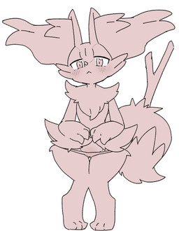 ambiguous_gender anthro blush blush_lines chest_tuft clothing crotch_blush fluffy fluffy_tail fur inner_ear_fluff knock-kneed object_in_tail panties simple_background solo stick stick_in_tail tail tuft underwear white_background white_sclera yakiniku628 nintendo pokemon braixen generation_6_pokemon pokemon_(species) hi_res monochrome
