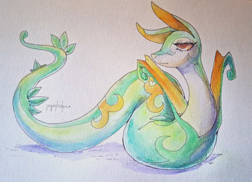 ambiguous_gender feral front_view frown green_body half-closed_eyes head_turned leaf looking_aside narrowed_eyes red_eyes shadow simple_background solo text tired white_background white_body yellow_body parabellux nintendo pokemon generation_5_pokemon pokemon_(species) serperior artist_name colored full-length_portrait hi_res painting_(artwork) portrait shaded traditional_media_(artwork) traditional_painting_(artwork) traditional_watercolor_(artwork) watercolor_(artwork)