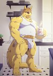 2018 anthro belly biceps bonsai bulge cabinet canid canine canis clothing coffee_mug daddy_mug domestic_dog english_text facial_hair floor goatee hair hair_over_eyes hi_res holding_mug holding_object jockstrap kitchen kitchen_counter kitchen_utensils looking_at_viewer male mammal manly mature_male mug musclegut muscular muscular_arms muscular_legs muscular_male muscular_thighs navel_outline nipple_outline pecs plant pubes shirt slightly_chubby solo standing steam tank_top taoren text tile tile_floor tools topwear triceps underwear vic_(delirost) white_clothing white_jockstrap white_shirt white_tank_top white_topwear white_underwear