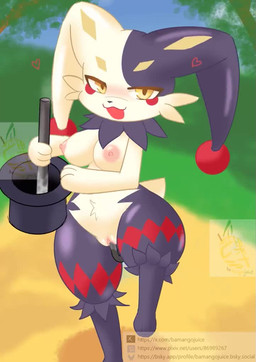 anthro areola black_body blush breasts female genitals looking_at_viewer markings nipples nude penetration smile solo thick_thighs vulva white_body yellow_eyes yellow_markings bamangojuice palworld pocketpair dupin_(pal) lagomorph leporid mammal pal_(species) rabbit animated no_sound short_playtime video