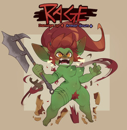 areola axe biped breasts female glistening glistening_body green_body hair holding_object holding_weapon nipples not_furry pubes red_hair simple_background solo text thick_thighs weapon huffslove goblin humanoid absurd_res hi_res