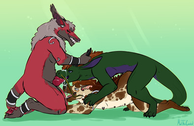 all_fours anal anal_penetration animal_genitalia animal_penis anthro anthro_on_anthro anthro_penetrated anthro_penetrating anthro_penetrating_anthro bodily_fluids brown_body brown_fur canine_genitalia canine_penis cloven_hooves countershade_neck countershade_torso countershading cum cum_from_mouth cum_in_mouth cum_inside cum_on_face doggystyle ear_piercing erection facial_piercing from_behind_position fur gauged_ear genital_fluids genitals green_body grey_body grey_fur group hooves horn horn_grab kneeling knot knotted_penis leaking_cum male male/male male_anthro male_penetrated male_penetrating male_penetrating_male markings multi_nipple nipples nose_piercing nose_ring nude nude_anthro nude_male open_mouth open_smile penetration penile penile_penetration penis penis_in_ass penis_in_mouth piercing purple_body red_body red_fur red_penis ring_piercing sex side_view slightly_chubby slightly_chubby_anthro slightly_chubby_male smile spots spotted_body spotted_fur tan_body tan_fur teeth tongue trio whiskers meldritchhorror mythology artimus_(character) asmodeus_(character) canid canid_demon canine demon dragon hellhound hyena mammal mythological_canine mythological_creature mythological_scalie scalie spotted_hyena 2017 hi_res