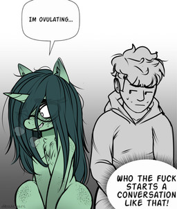 1_horn black_eyebrows black_eyes black_eyewear black_freckles black_glasses black_text blush blush_lines bodily_fluids breath clothed clothed_human clothed_male clothing collarbone dialogue duo eye_through_hair eyebrow_through_hair eyebrows eyelashes eyewear female female_feral feral freckled_arms freckled_face freckled_legs freckles fur glasses green_body green_ears green_fur green_hair green_horn green_inner_ear_fluff hair hoodie horn inner_ear_fluff long_hair looking_aside male male_human messy_hair neet nerd nervous pupils semi-anthro short_hair snout sweat sweaty_face talking_to_another text topwear translucent translucent_hair tuft undercut unicorn_horn white_pupils dibujito hasbro my_little_pony mythology fan_character nori_(dibujito) equid equine human mammal mythological_creature mythological_equine unicorn 2025 absurd_res artist_name english_text hi_res