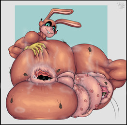 anthro anus balls big_anus big_balls big_butt big_penis black_border bodily_fluids border butt clothing egg feet_cupped_balls foreskin fur gaping gaping_anus genital_fluids genital_focus genital_raphe genitals gloves handwear happy huge_balls huge_butt huge_penis humanoid_genitalia humanoid_penis hyper hyper_balls hyper_genitalia hyper_penis infestation long_foreskin looking_back male mostly_nude musk musky_balls musky_penis orange_body orange_fur parasite penis precum presenting presenting_anus presenting_balls raphe_(anatomy) retracted_balls scrotal_raphe scrotum_flap simple_background solo sweat sweaty_anus sweaty_butt sweaty_genitalia thick_thighs unretracted_foreskin urethra urethral wilelter arthropod beetle blattodean cockroach insect lagomorph leporid mammal rabbit
