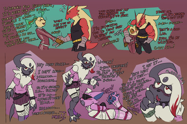 anthro arms_tied_behind_back bdsm belt biped black_clothing blindfold blue_eyes blush blush_lines bondage bottomwear bound bracelet brown_eyes bulge claws clothed clothed_female clothed_male clothing collar dialogue digitigrade eyes_closed feet female female_anthro femboy finger_claws gag gesture hair handshake headgear headwear horn jewelry legs_tied legwear looking_pleasured male male_anthro muscular muscular_male nurse nurse_clothing nurse_headwear nurse_uniform open_mouth pants pawpads paws pink_body pink_clothing question_mark red_body red_eyes restraints rope rope_bondage rope_harness shirt simple_background skirt soles spiked_collar spikes tail tape tape_gag text thigh_highs toe_claws toes topwear tracksuit uniform white_body white_clothing white_hair yawn vonepitaph nintendo pokemon absalom_(vonepitaph) byron_(vonepitaph) kale_(vonepitaph) solis_(vonepitaph) absol blaziken eeveelution espeon generation_2_pokemon generation_3_pokemon generation_4_pokemon leafeon pokemon_(species) 2025 comic digital_media_(artwork) english_text hi_res