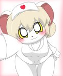 anthro black_eyes blonde_hair blush breasts clothing female fur hair hat headgear headwear heart_symbol nurse nurse_clothing nurse_headwear smile solo white_body white_fur yellow_eyes applebloom_love terrible_mouse lorna_(terrible_mouse) mammal mouse murid murine rat rodent hi_res
