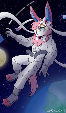 anthro astronaut eyewear floating glasses male moon ribbons solo space spacesuit karit_brez nintendo pokemon saubercalixto eeveelution generation_6_pokemon pokemon_(species) sylveon animated hi_res