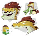 anthro clothing crocodile crocodilian glitch_productions gummigoo_(tadc) hat headgear headwear hi_res kercia male mammal neckwear open_mouth plushie reptile scalie simple_background sketch smile solo the_amazing_digital_circus