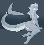 4_toes anthro bell biped breasts butt feet female green_eyes grey_hair hair long_hair looking_at_viewer non-mammal_breasts nude pose side_boob sitting solo toes yokozuwari songgoishtar ryn_iiskra fish marine shark 2014 digital_media_(artwork) hi_res