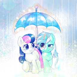 blue_body blue_hair blush duo female feral front_view hair horn magic magic_user orange_eyes pink_hair quadruped raining standing umbrella walking white_body kurogewapony friendship_is_magic hasbro my_little_pony mythology bonbon_(mlp) lyra_heartstrings_(mlp) earth_pony equid equine horse mammal mythological_creature mythological_equine pony unicorn 1:1 2020 hi_res