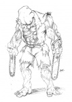 chainsaw male not_furry power_tool solo tools vein seanrm splatterhouse biggy_man demon flesh_creature humanoid monster monstrous_humanoid greyscale monochrome pen_(artwork) traditional_media_(artwork)