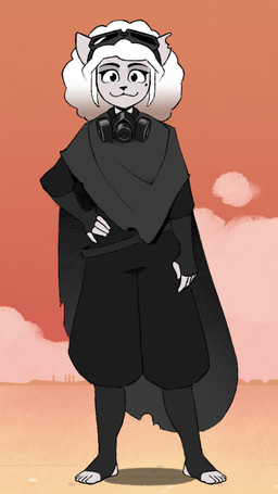 afro anthro belt black_clothing black_gloves black_handwear cloak clothed clothing cloud desert eye_contact eyelashes eyeshadow eyewear eyewear_on_head female fingerless_gloves front_view fully_clothed gloves goggles goggles_on_head hair hand_on_hip handwear happy looking_at_another looking_at_viewer makeup markings mask mask_off mole_(marking) outside sand sky smile solo standing stirrup_legwear torn_clothing torn_ear extellus scorchscape aaliyah_(kuhlzull) domestic_cat felid feline felis mammal 2026 colored digital_drawing_(artwork) digital_media_(artwork) english_description hatching_(art) hi_res monochrome portrait shaded