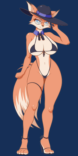 4_toes 5_fingers animal_feet ankle_strap_heels anthro big_breasts big_butt bikini bikini_bottom bikini_thong bikini_top biped black_ear_tips black_ears black_eyebrows blue_eyes bra breasts brown_nose butt butt_from_the_front camel_toe cheek_tuft clothed clothing collar countershade_body countershade_breasts countershade_face countershade_fur countershade_neck countershade_torso countershading curvy_figure dipstick_ears dipstick_tail ear_markings eyebrows eyelashes eyewear eyewear_glint facial_tuft feet female female_anthro fingers fist fluffy fluffy_tail foot_tuft footwear front_view fur fur_tuft furgonomic_hat furgonomic_headwear furgonomics furry_tail genitals glasses glistening glistening_clothing glistening_eyes glistening_hat glistening_headgear glistening_headwear glistening_knees glistening_shoulders hand_to_face hat headgear headwear high_heels hindpaw hourglass_figure humanoid_breasts humanoid_hands inner_ear_fluff legband legwear long_tail looking_at_viewer markings minimal_clothing multicolored_body multicolored_ears multicolored_face multicolored_fur multicolored_neck multicolored_tail navel necktie orange_arms orange_body orange_ears orange_face orange_feet orange_fur orange_hands orange_legs orange_neck orange_paws orange_snout orange_tail orange_tuft paws pointy_ears prick_ears purple_clothing purple_collar purple_footwear purple_hat purple_headwear purple_high_heels purple_legband purple_legwear purple_necktie purple_ribbon ribbons shirt_collar shoes simple_background skimpy skimpy_thong skimpy_underwear small_waist smile smiling_at_viewer soles solo string_bikini swimwear tail tail_markings tan_body tan_breasts tan_countershading tan_face tan_feet tan_fur tan_inner_ear tan_inner_ear_fluff tan_snout tan_soles tan_tail tan_tail_tip tan_throat tan_torso tan_tuft tan_underbelly thick_eyelashes thick_thighs thong tied_bikini toes transparent_background tuft two-piece_swimsuit underwear voluptuous voluptuous_anthro voluptuous_female wearing_glasses wide_brim_hat wide_hipped_anthro wide_hipped_female wide_hips cify canid canine fox mammal true_fox absurd_res alpha_channel colored digital_drawing_(artwork) digital_media_(artwork) hi_res
