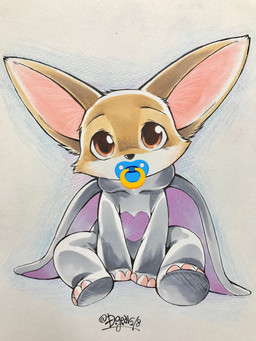 anthro clothing costume elephant_costume fur male object_in_mouth pacifier pacifier_in_mouth simple_background solo dogear218 disney zootopia finnick_(zootopia) canid canine fennec_fox fox mammal true_fox 2018 3:4 hi_res